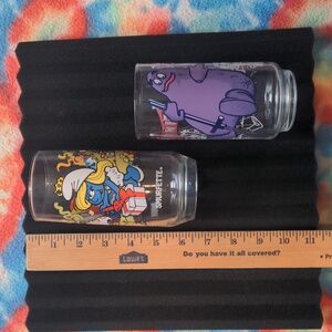 Vintage Smurf Smurfs Smurfette Grimace Drinking Glasses -1977 1983- Lot of 2
